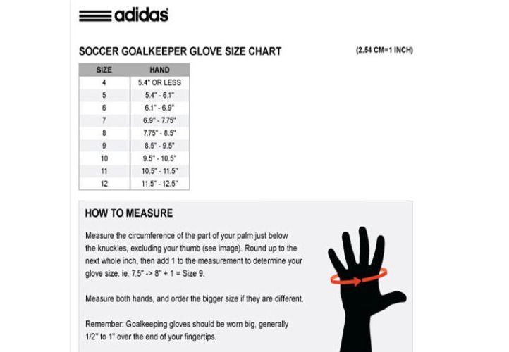 adidas golf glove size chart